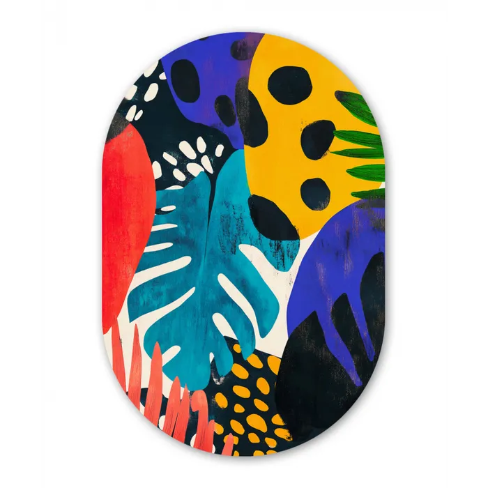 Bladeren - Vormen - Abstract - Kleurrijk Wandcirkel Ovaal Glas middel -3d