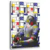 Melkmeisje - Mondriaan - Collage Textielframe zilver middel -3d