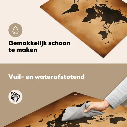 Wereldkaart - Bruin - Kaart Inductie beschemer met haakjes klein -ky-schoon-nl