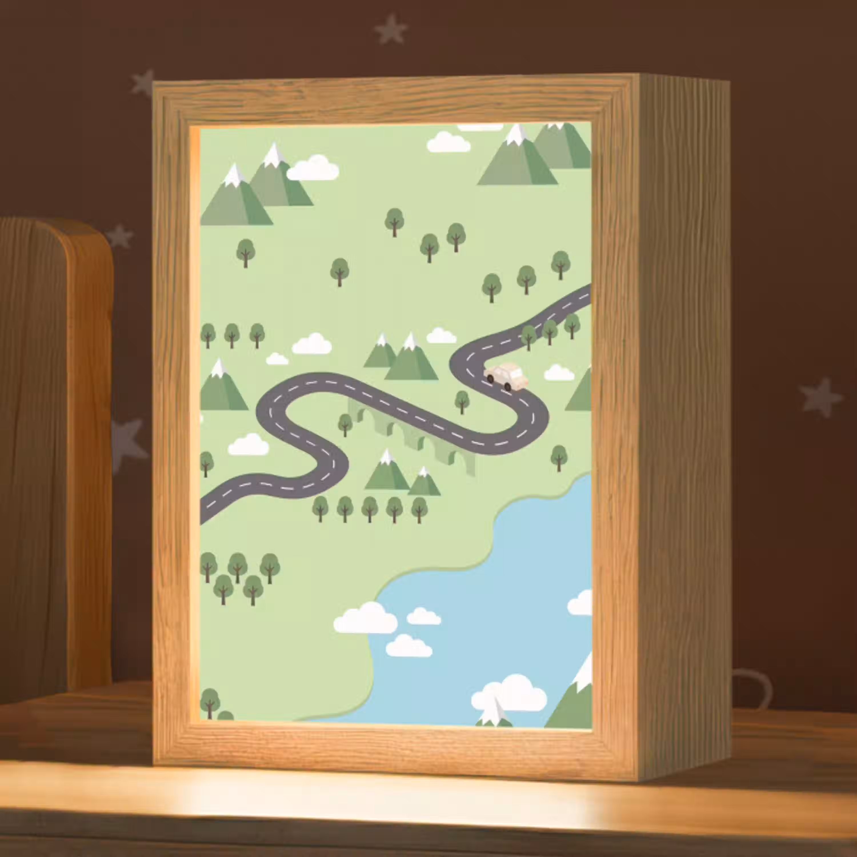 Auto - Bergweg - Natuur - Illustratie Light Box met kabel (Kinderlampje) klein -zzz_3d_website