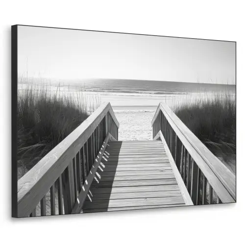 Loopbrug - Hout - Strand - Zee Textielframe zwart klein -3d