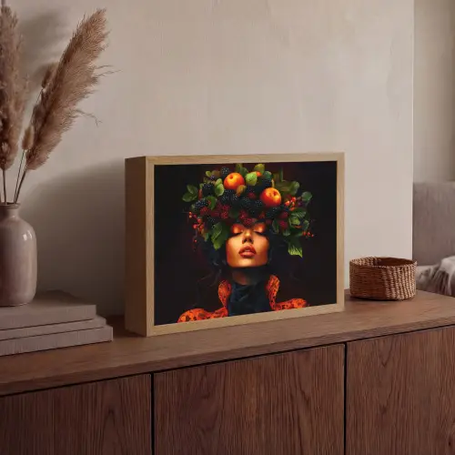 Vrouw - Zwart - Bessen - Bramen - Appels Light Box met batterij (Wandlamp) middel -sfeer2