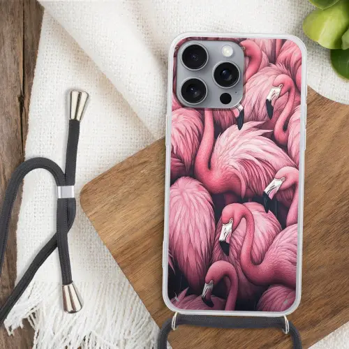 Flamingo - Roze - Dieren Hoesje iPhone 16 Pro Max met koord klein -sfeer4