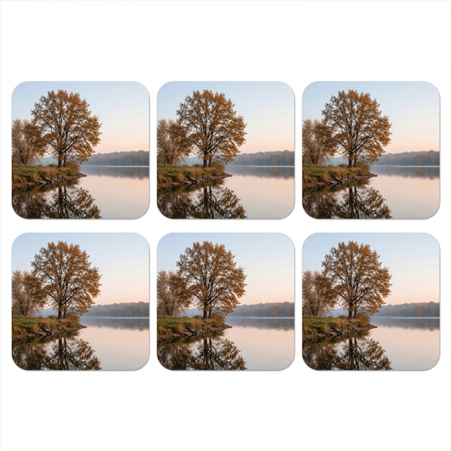 Bomen - Reflectie - Water - Zonsopgang - Serene onderzetter kurk middel -3d