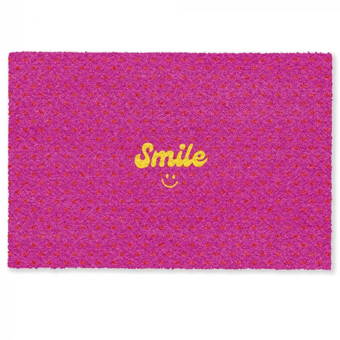 Smile - Stippen - Geel - Smiley - Roze Deurmat klein -zkaufland3d