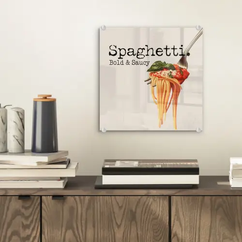 Spaghetti - tomatensaus - Parmezaanse kaas plexiglas 5mm klein -sfeer1