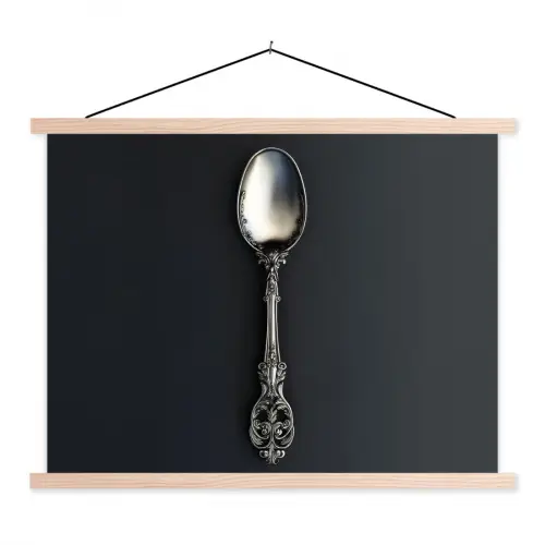 Lepel - Zilver - Metaal textielposter latten blank klein -3d