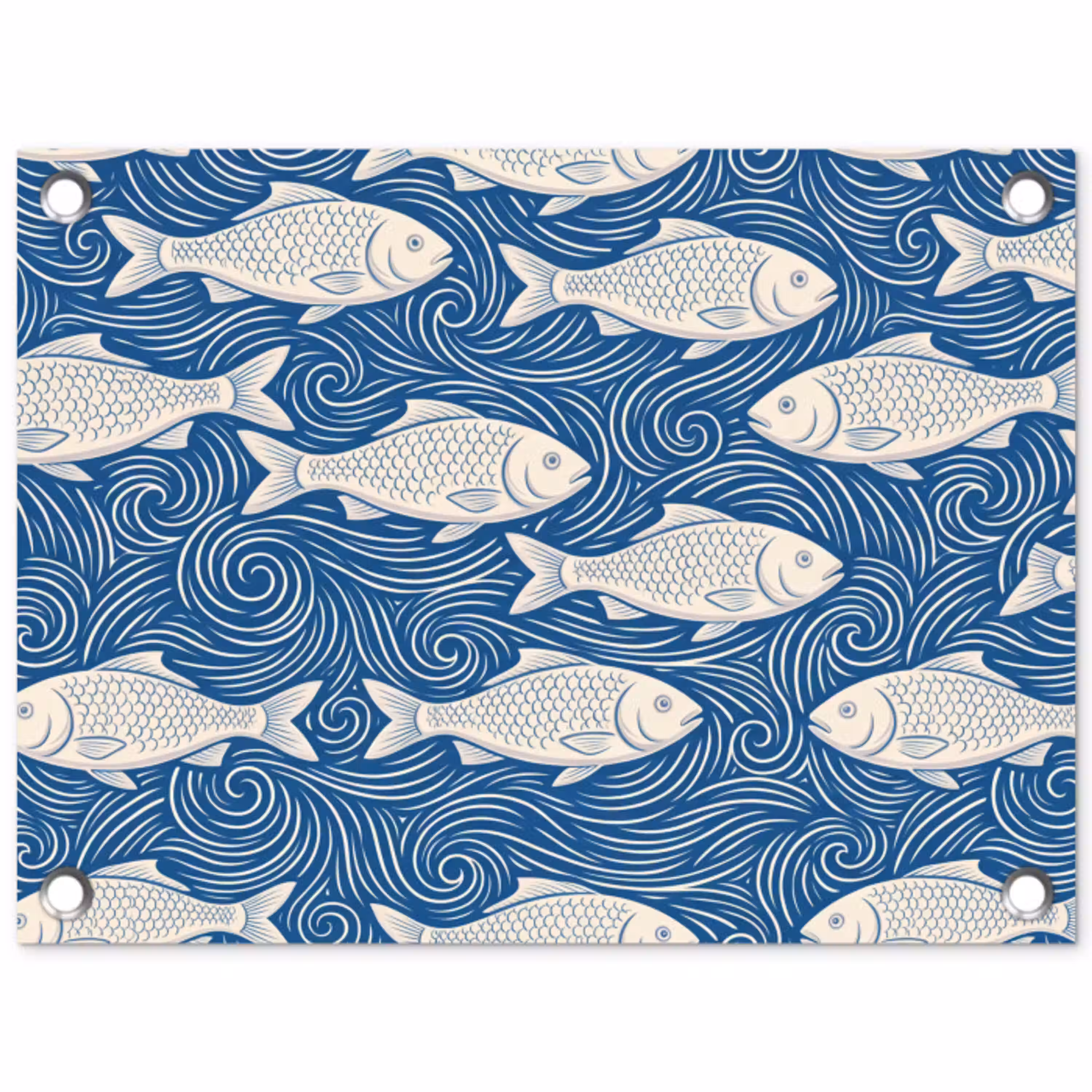 Vis - Water - Patroon - Grafisch - Blauw tuinposter los doek klein -3d