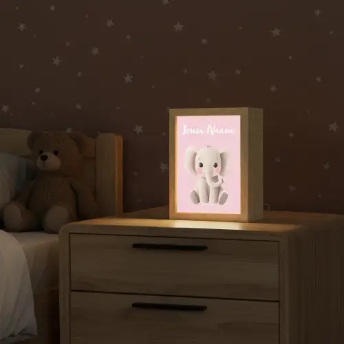 Olifant - Baby - Roze - Cartoon Light Box met kabel (Kinderlampje) klein -sfeer1_kind