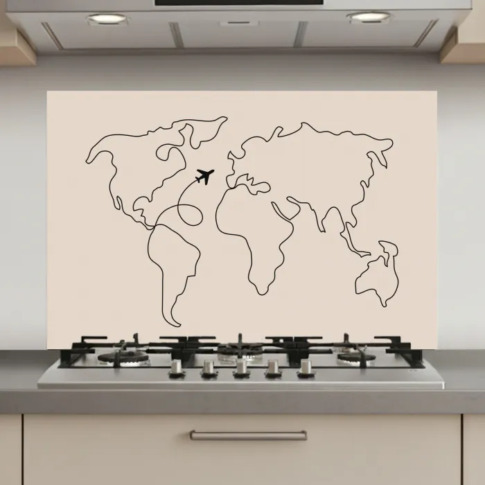 Wereldkaart - Simpel - Vliegtuig keuken achterwand spatscherm klein -3d_website