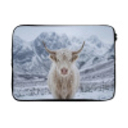 Schotse Hooglander - Sneeuw - Bergen - Winter laptophoes neopreen klein -3d
