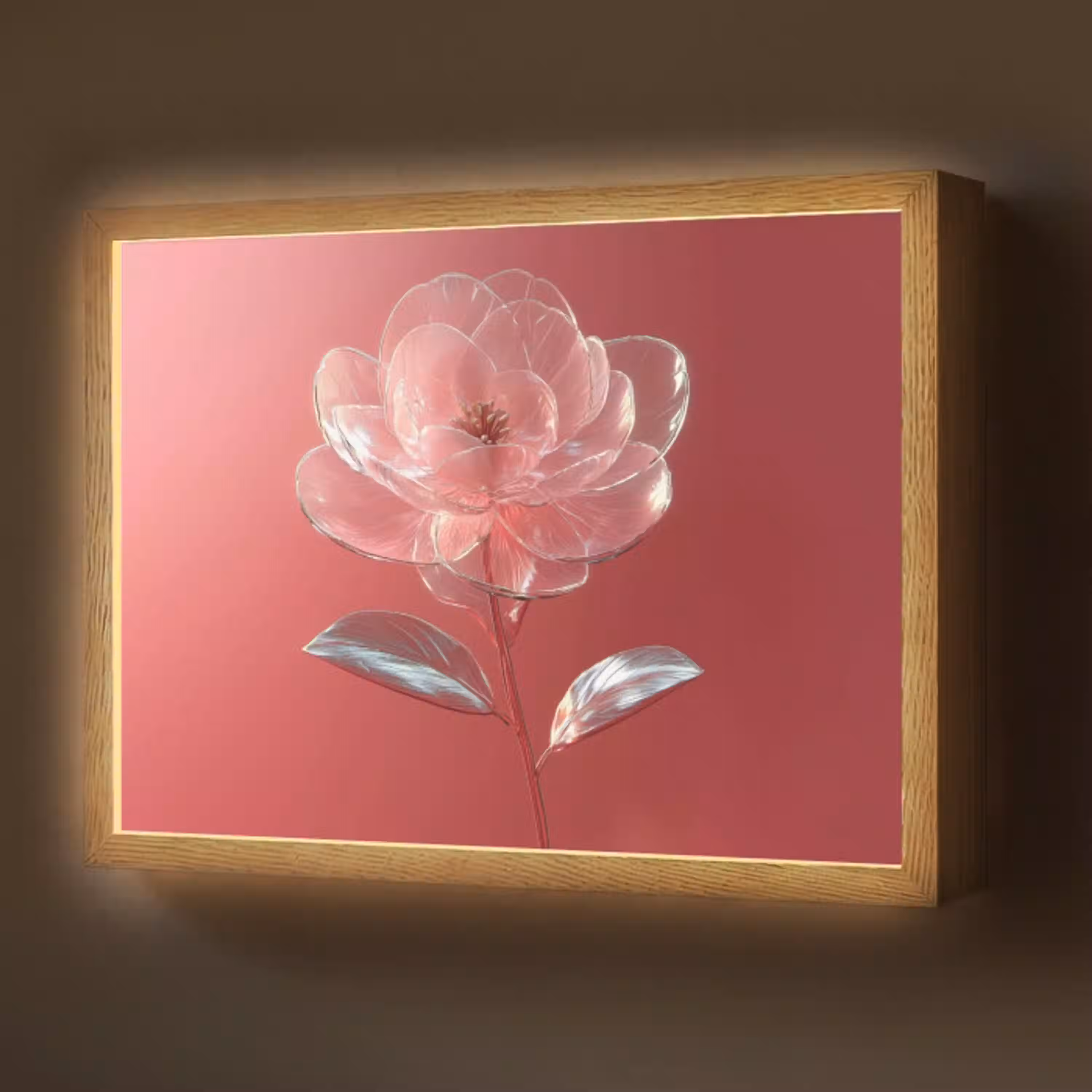 Sierlijk - Bloem - Roze - Glazen Light Box met batterij (Wandlamp) middel -z3d_website