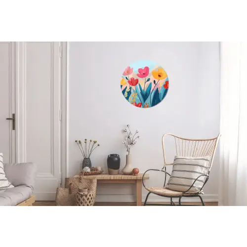 Illustratie - Bloemen - Kleurrijk Wandcirkel aluminium klein -woonkamer