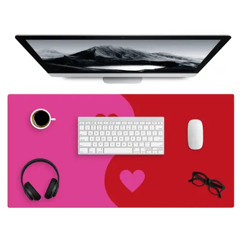Minimalistisch - Rood - Roze - Hartjes Muismat XXL klein -3d
