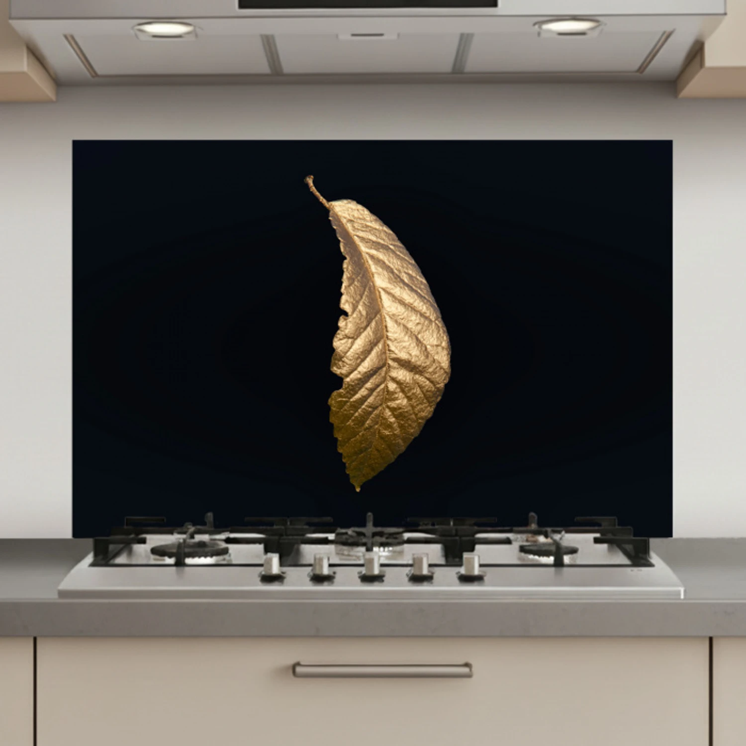 Bladeren - Luxe - Goud - Zwart - Natuur keuken achterwand spatscherm klein -3d_website