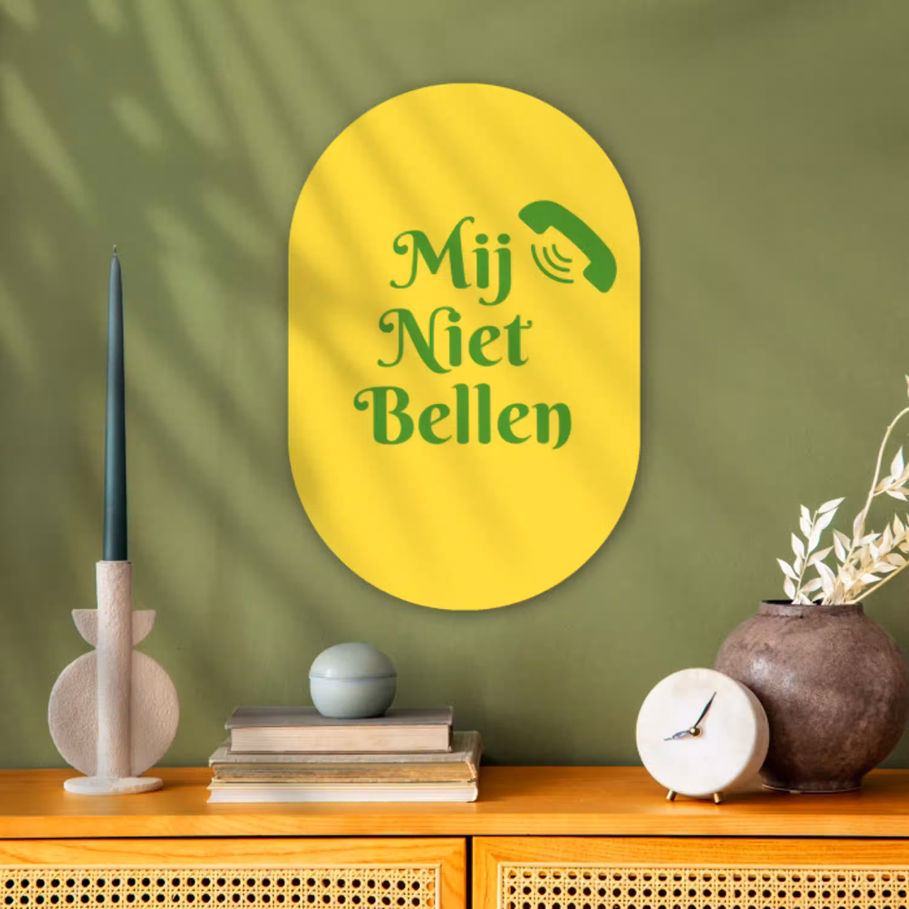 Mij niet bellen - Telefoon - Geel Wandcirkel Ovaal Forex klein -sfeer2
