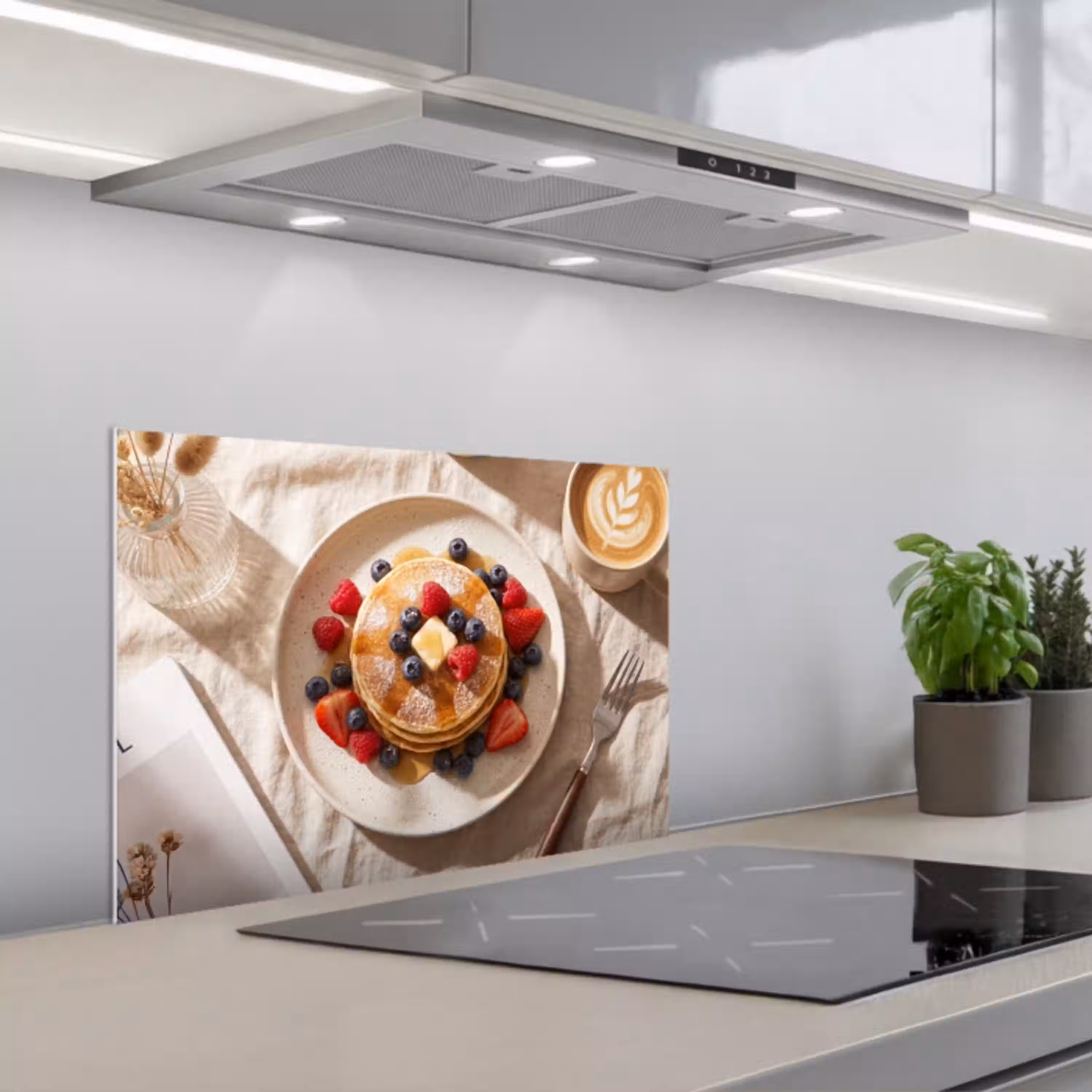 Pannenkoeken - Bessen - Ontbijt - Modern - Beige keuken achterwand spatscherm klein -3d_schuin