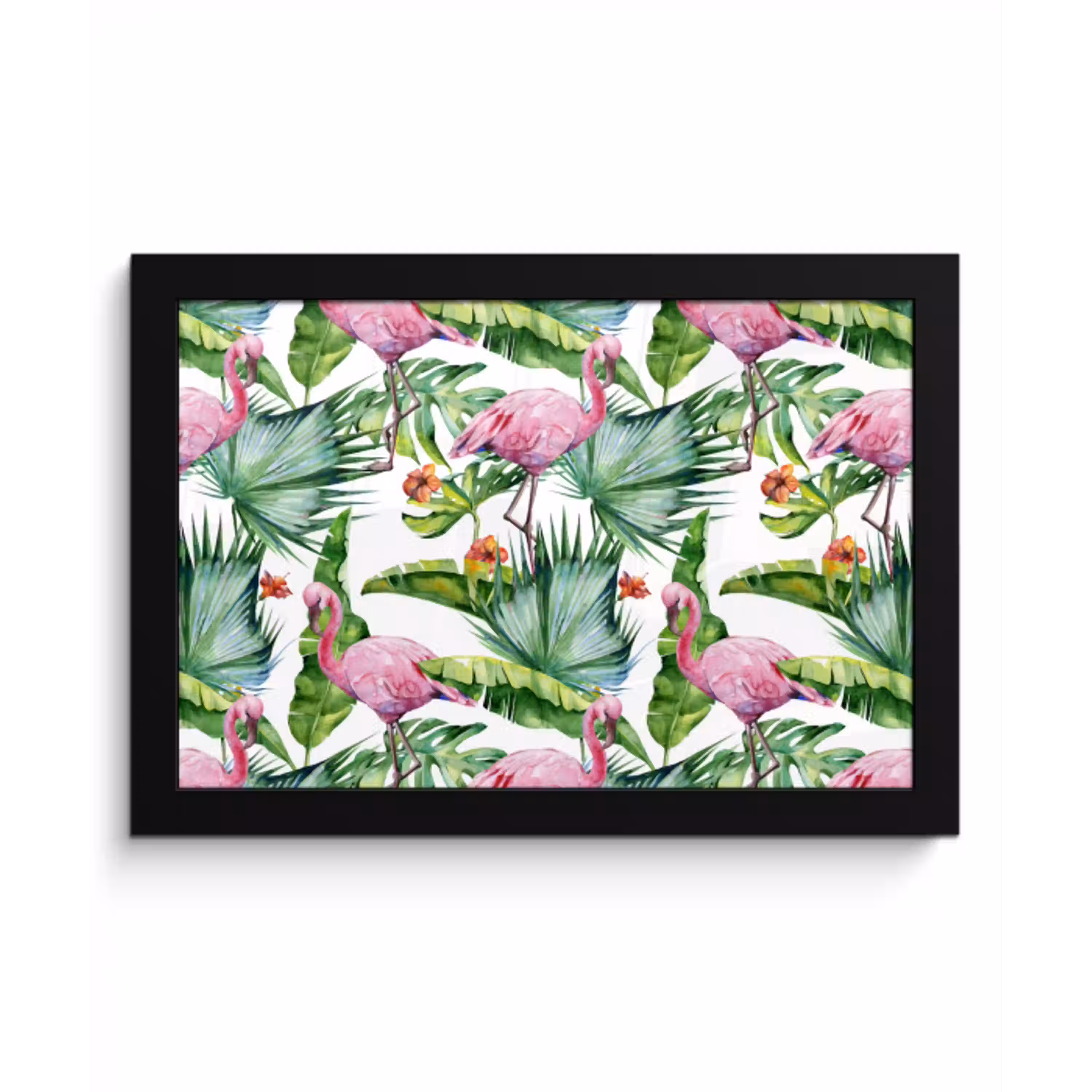 Bladeren - Flamingo - Bloemen - Jungle fotolijst zwart zonder passe partout klein -3d