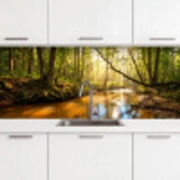Bos - Beek - Zonlicht - Natuur - Groen keuken achterwand 2 middel -3d