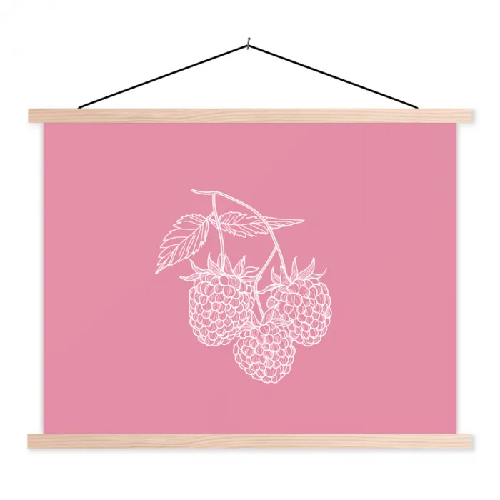 Frambozen - Steel - Getekend - Roze textielposter latten blank klein -3d