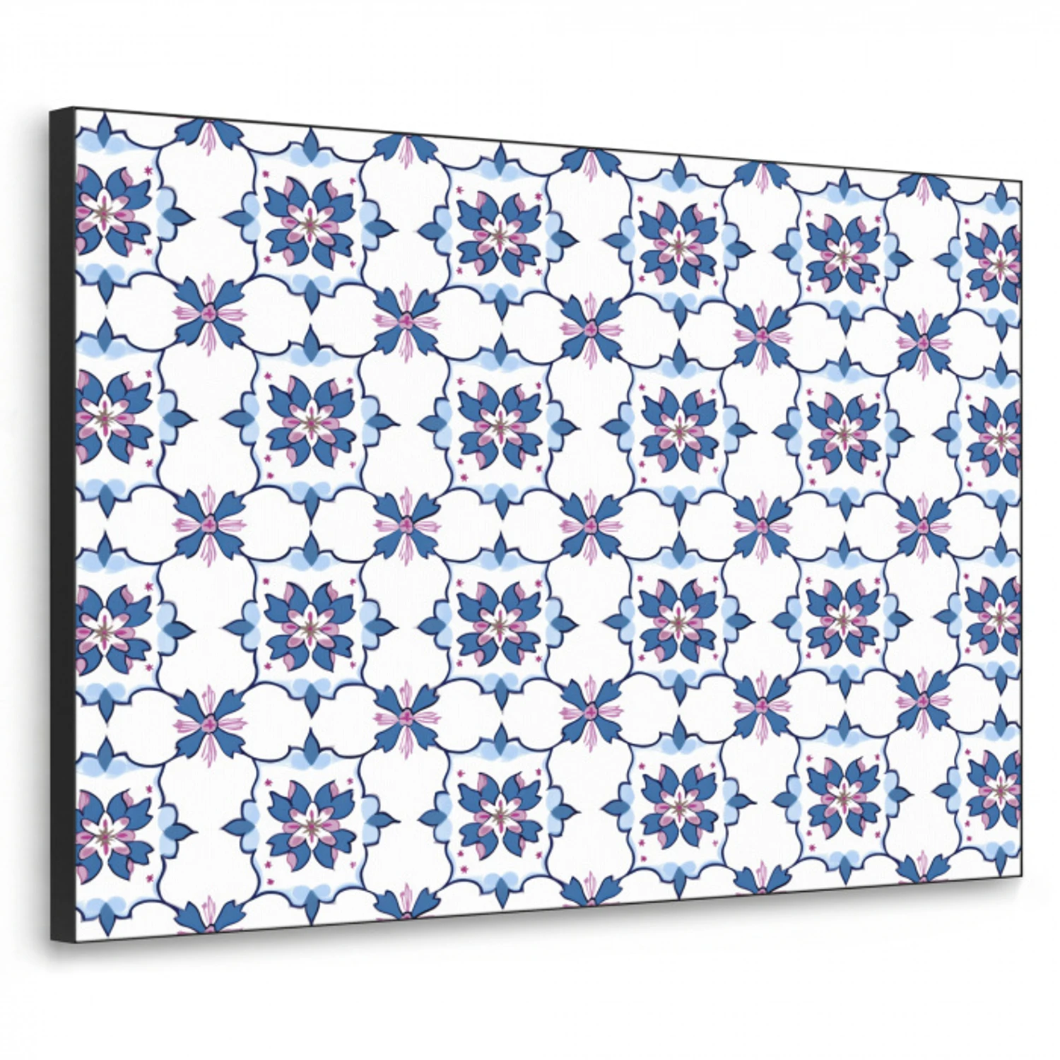 Modern - Patroon - Blauw - Roze Textielframe zwart klein 947 -3d