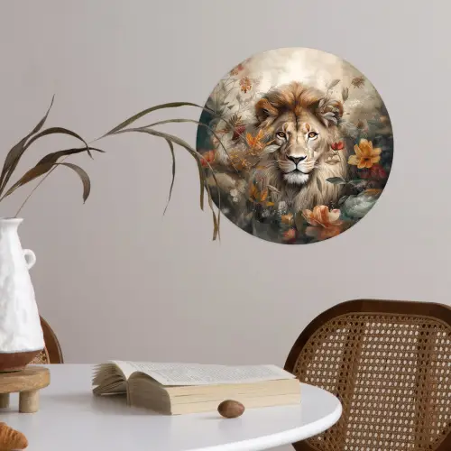 Leeuw - Wilde dieren - Planten - Natuur - Bloemen Wandcirkel behangsticker klein -sfeer3