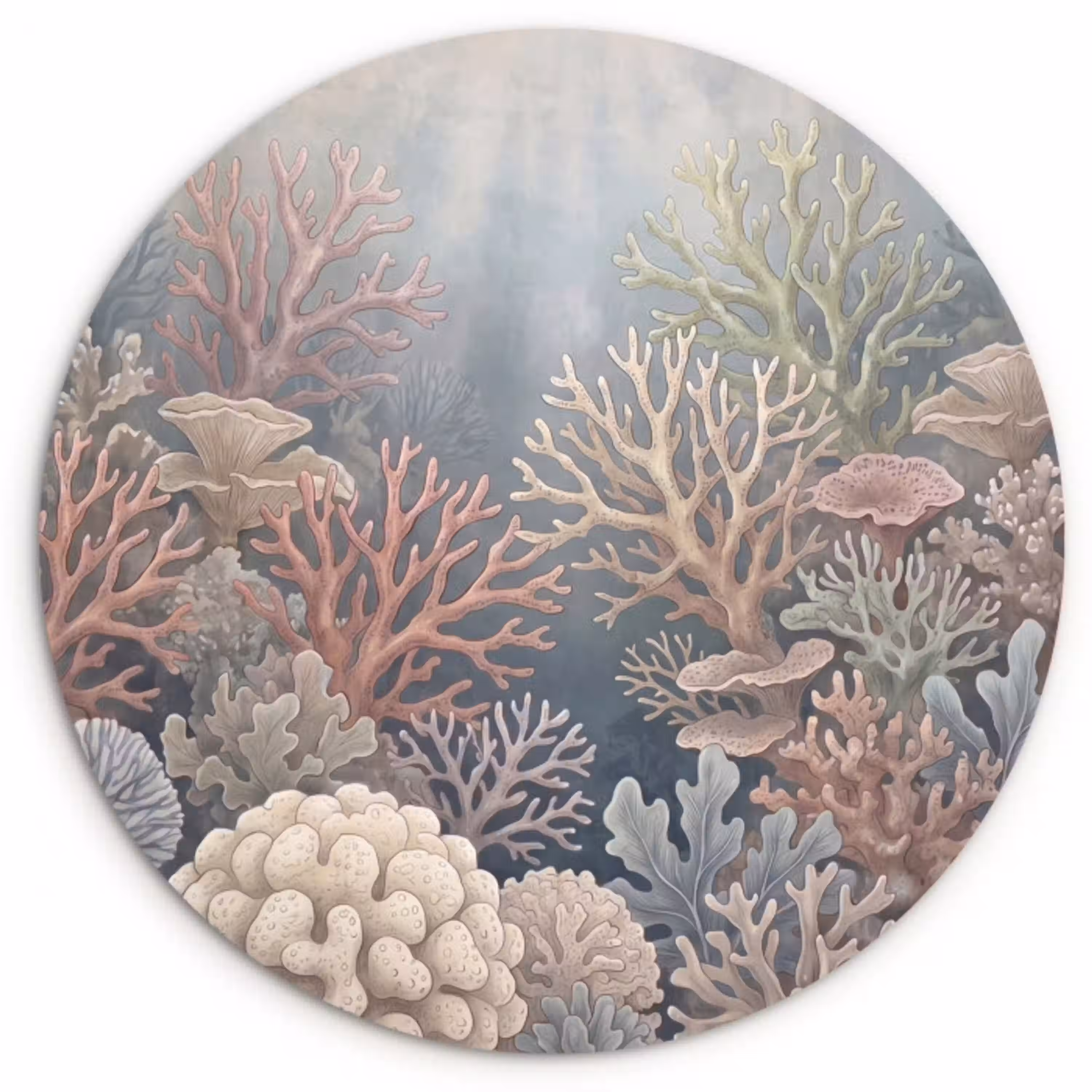 Koraal - Zeeleven - Onderwater - Illustratie - Natuur Wandcirkel kunststof plaat 5mm dik klein -3d