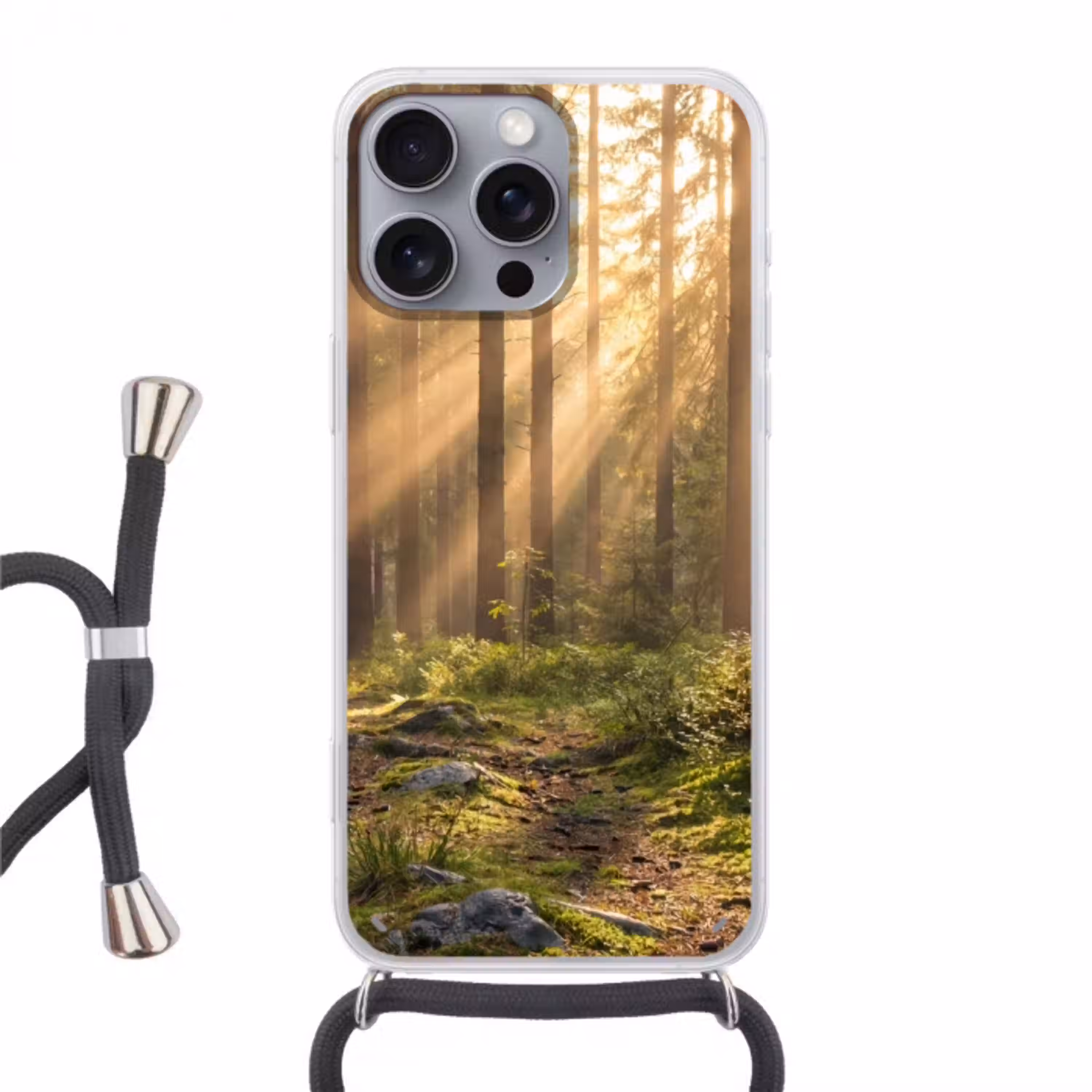 Bos - Zonlicht - Gras Hoesje iPhone 16 Pro Max met koord klein -3d