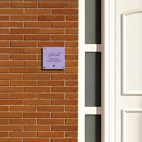 Paars met stippen - Sierlijk Naambord Vierkant klein -sfeer3-XS