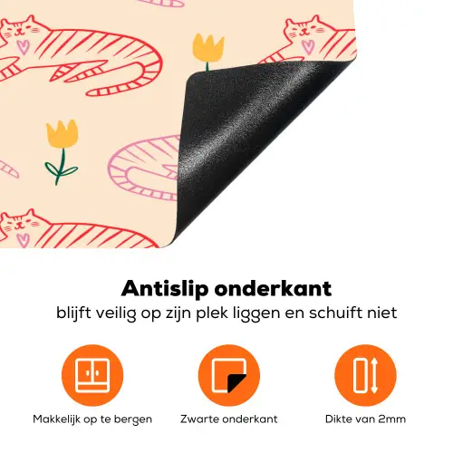 Rood - Roze - Katten - Bloemen Inductie beschermer vinyl 3mm klein 276 -zzzzzzz-td-onderkant