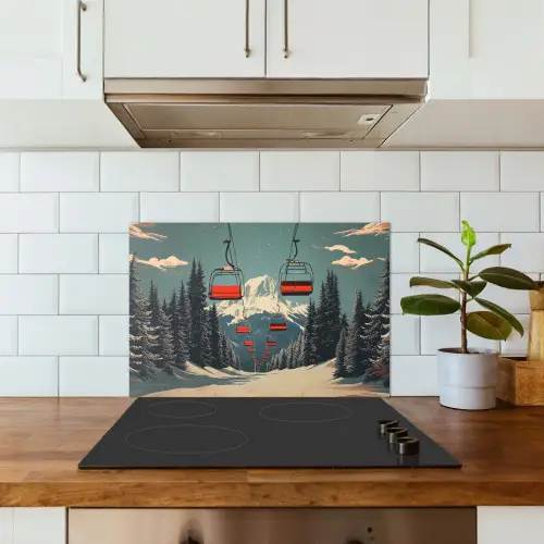 Sneeuw - Skilift - Rood - Bomen keuken achterwand spatscherm klein -sfeer2