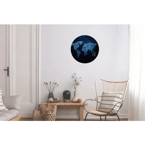 Wereldkaart - Waterstructuur - Blauw Wandcirkel aluminium klein -woonkamer
