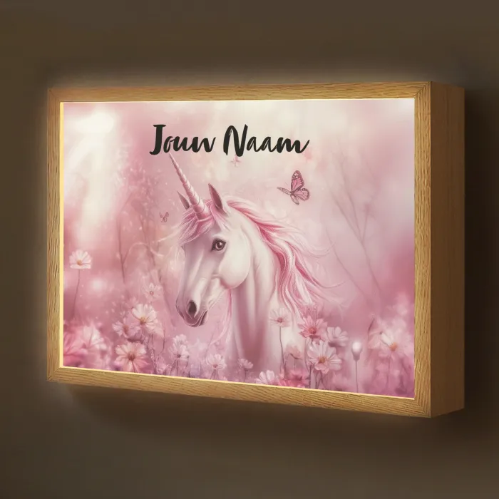 Eenhoorn - Roze - Vlinders - Bloemen Light Box met batterij (Wandlamp kind) middel -z3d_website
