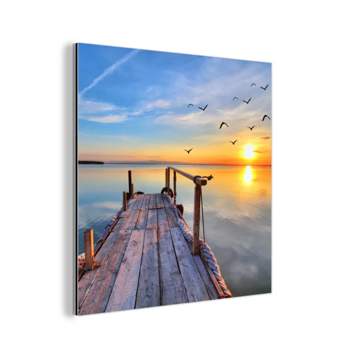 Meer - Stijger - Vogels - Zonsondergang aluminium wit klein -3d