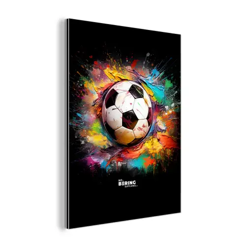 Voetbal omringd door verfklodders aluminium wit klein -3d