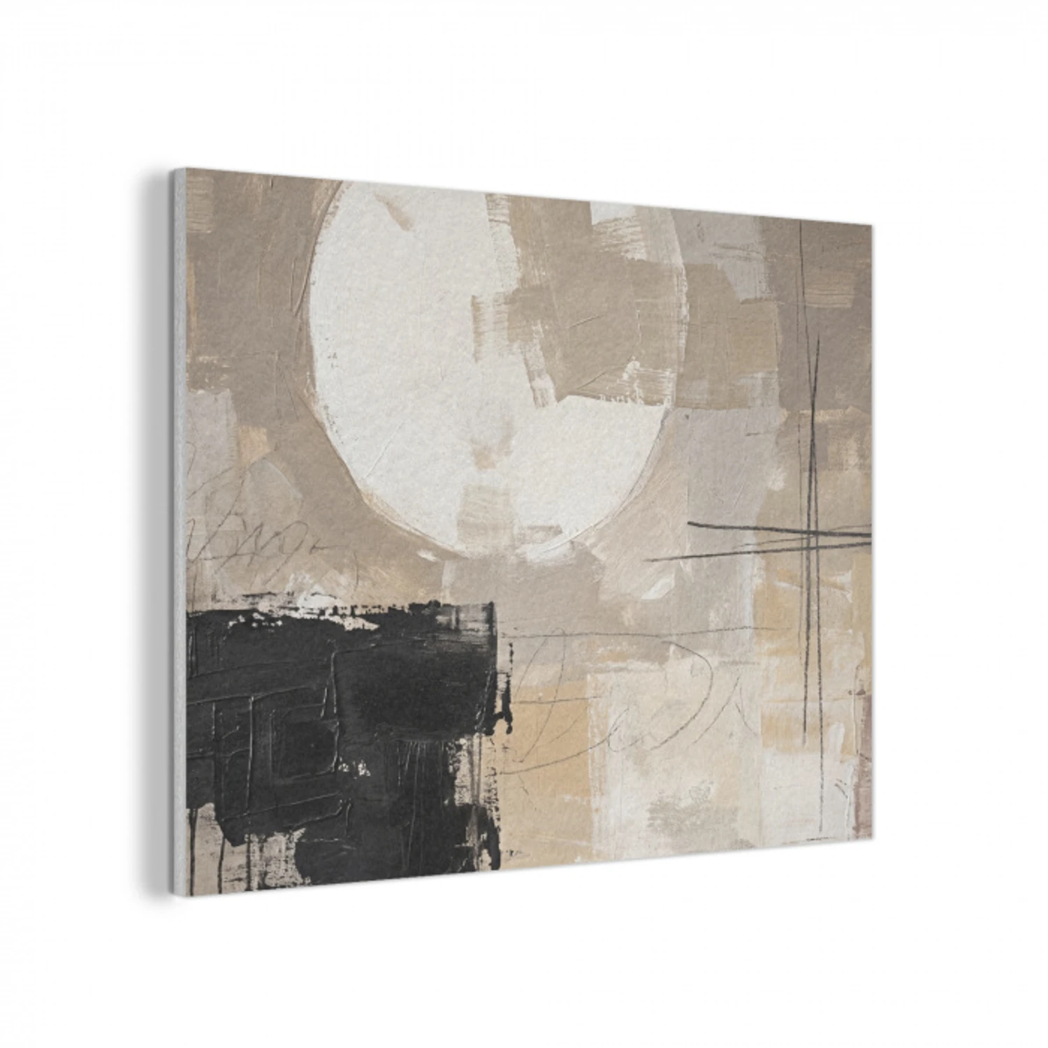 Abstract - Cirkel - Modern - Beige - Zwart - Minimalistisch PET vilt klein -3d