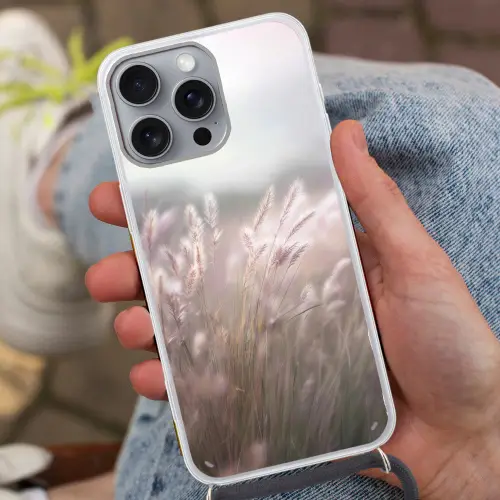 Graspluimen - Wind - Beige - Mistig Hoesje iPhone 16 Pro Max met koord klein -sfeer3