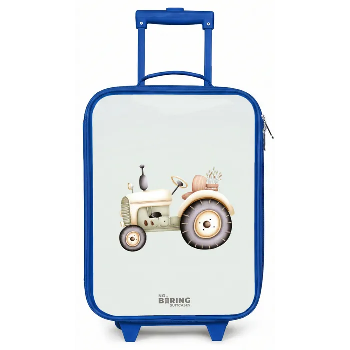 Beige vintage tractor in pastel groene kleuren Kinderkoffer - Blauw klein -zz3dotto