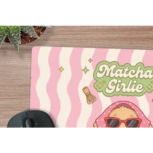 Matcha - Hond - Roze - Groen muismat rubber klein -closeup