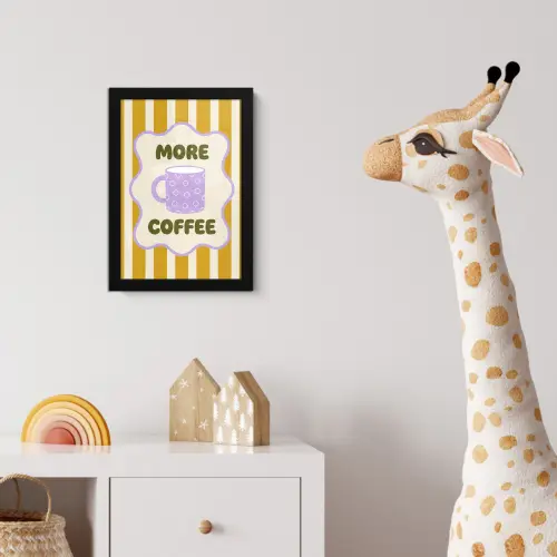 More coffee - Geel - Paars - Strepen - Mok fotolijst zwart zonder passe partout klein -usfeer4_kinderkamer
