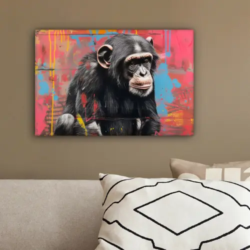 Graffiti - Chimpansee - Dieren - Street art - Banksy canvas 2cm klein -sfeer3