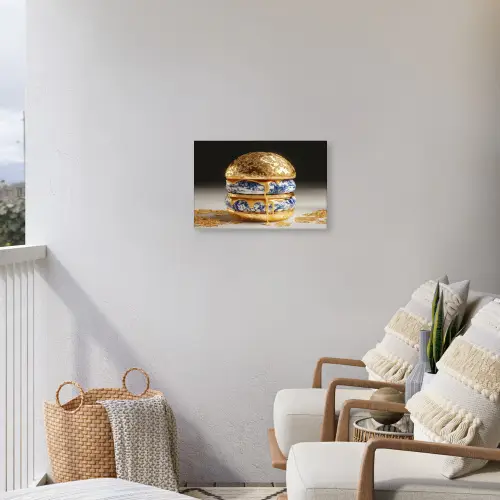 Delftsblauw - Goud - Burger Tuinposter op houten frame 2 cm dik klein -sfeer1