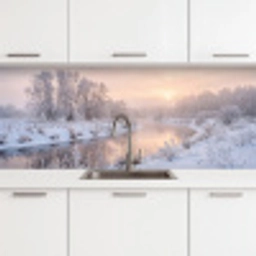 Rivier - Winter - Landschap - Sneeuw - Zonsopgang keuken achterwand 2 middel -3d