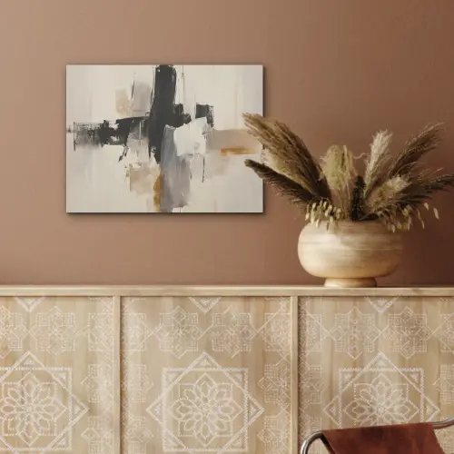 Penseelstreken - Ruw - Abstract - Beige PET vilt klein -sfeer4