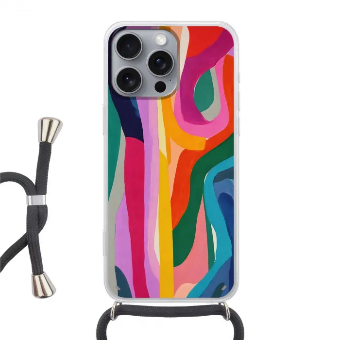 Abstract - Kleurrijk - Golven - Lijnen Hoesje iPhone 16 Pro Max met koord klein -3d