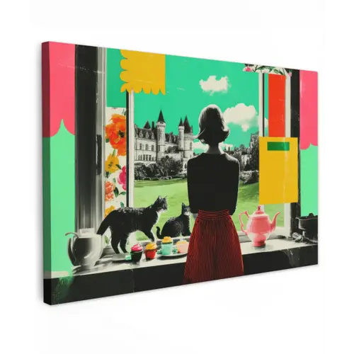 Vrouw - Keuken - Katten - Doorkijk canvas 2cm klein -z3d