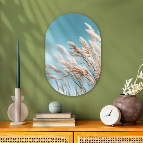 Siergras - Wind - Lichtbruin Wandcirkel Ovaal Forex klein -sfeer2