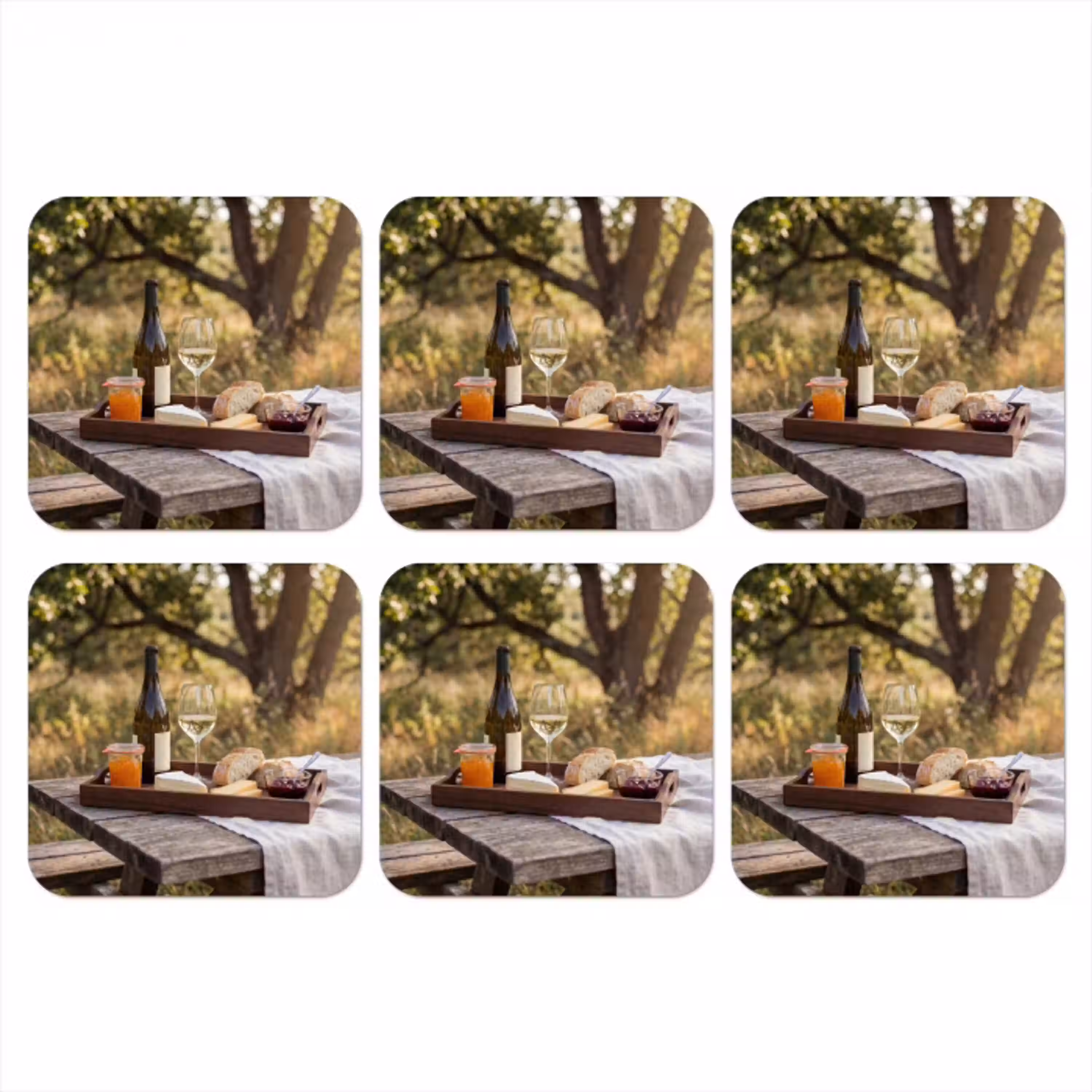 Picknick - Wijn - Kaasplankje onderzetter kurk middel -3d