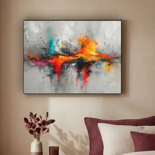 Modern - Oranje - Grijs - Kunst Textielframe zwart klein -sfeer1