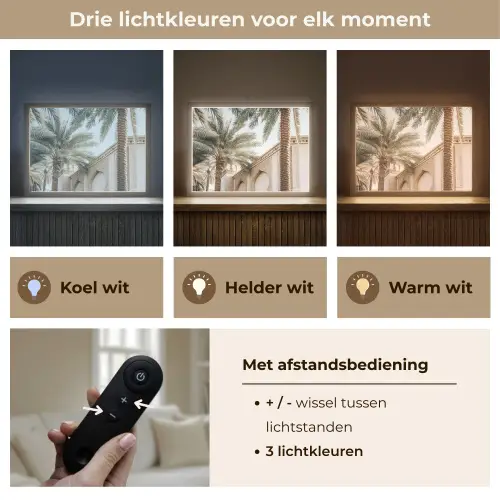Gebouw - Palmbomen - Beige - Zon Light Box met batterij (Wandlamp) middel -USP_lichtkleurNL